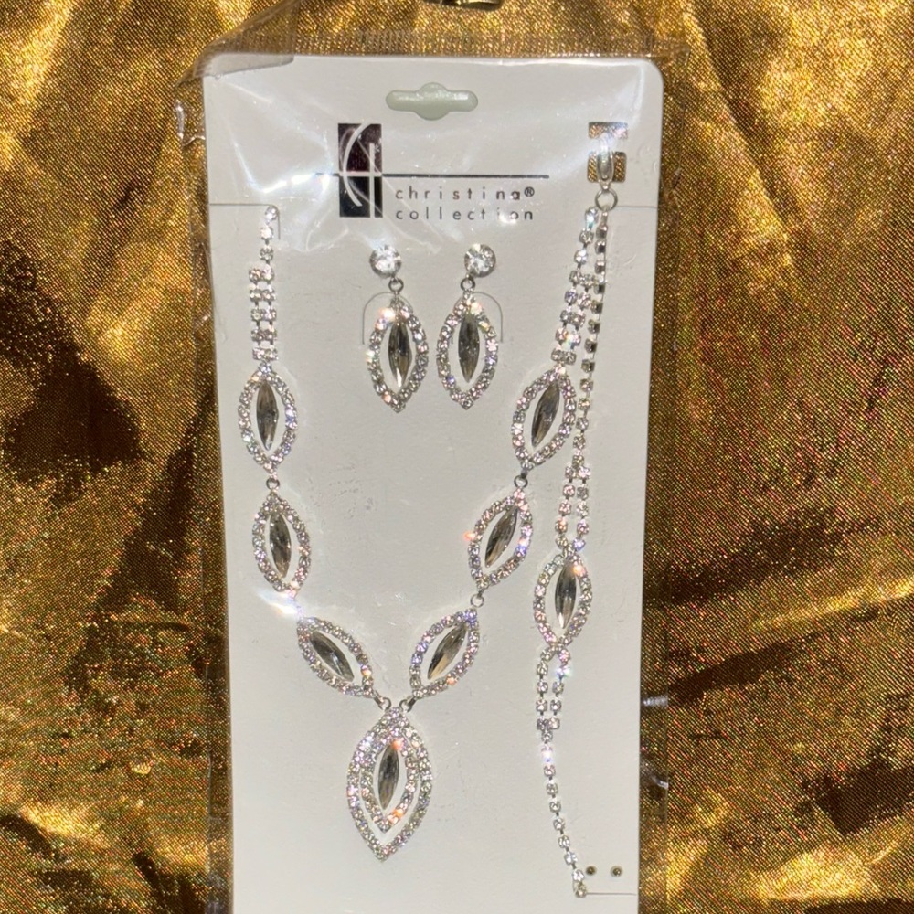 New 3 PCS Necklace, Bracelet, & Earring Set Formal Wedding Church Prom